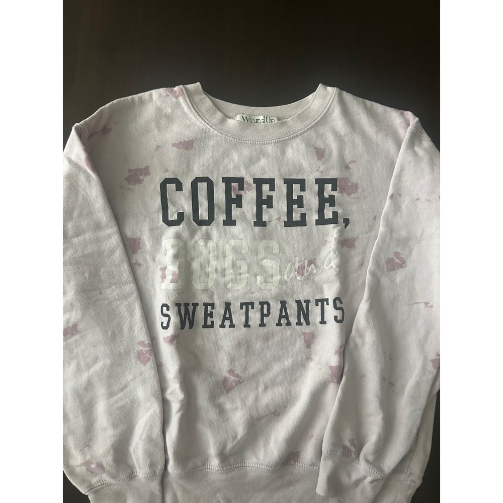 Wound Up Coffee Dogs and Sweatpants Tie Dye Graphic Sweatshirt Pink White M 7-9